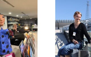 Kuvassa Anneli Williams vastaanottotiskin takana ja Annika Utriainen ulkona Merikeskus Vellamon edustalla.